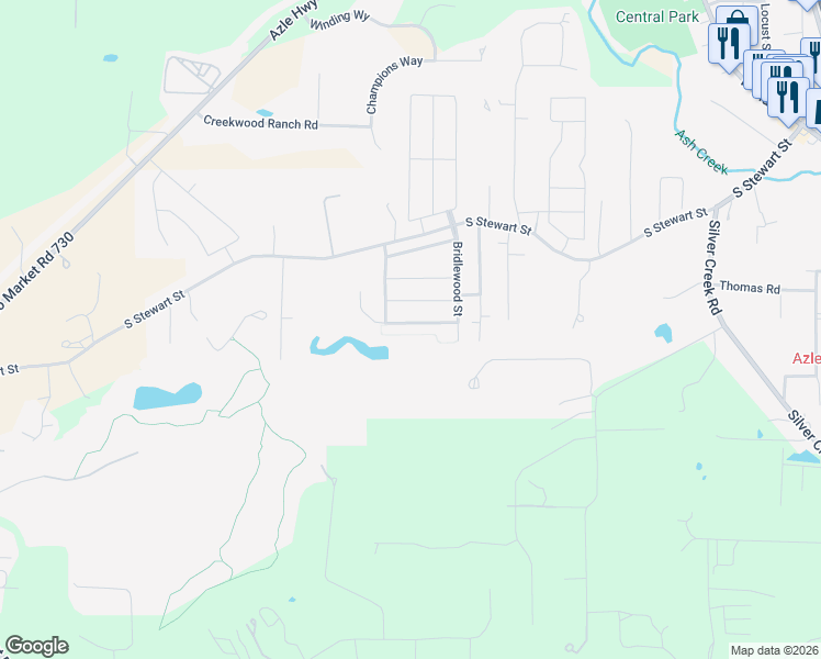 map of restaurants, bars, coffee shops, grocery stores, and more near 621 Creekview Drive in Azle