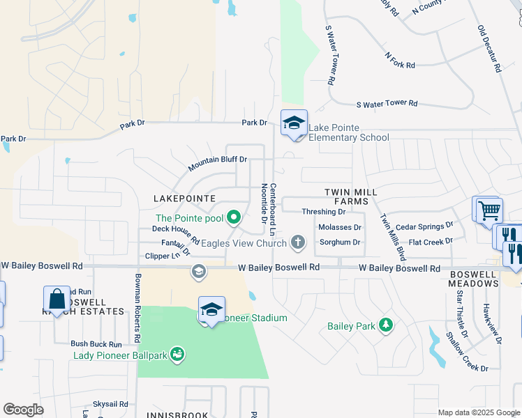 map of restaurants, bars, coffee shops, grocery stores, and more near 8841 Noontide Drive in Fort Worth