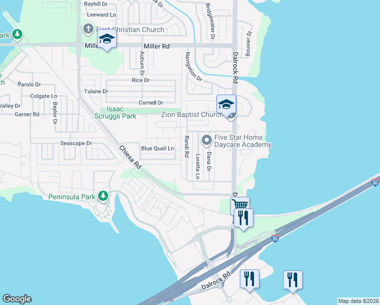 map of restaurants, bars, coffee shops, grocery stores, and more near 2302 Randi Road in Rowlett