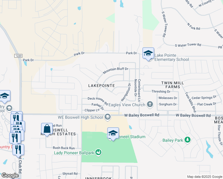 map of restaurants, bars, coffee shops, grocery stores, and more near 5860 Mount Plymouth Point in Fort Worth