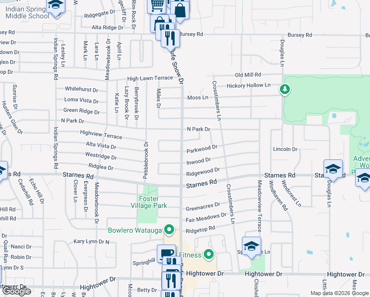 map of restaurants, bars, coffee shops, grocery stores, and more near 6701 Parkwood Drive in Fort Worth