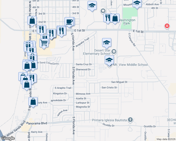 map of restaurants, bars, coffee shops, grocery stores, and more near 922 Sherwood Drive in Alamogordo