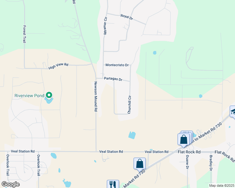map of restaurants, bars, coffee shops, grocery stores, and more near 111 Churchill Circle in Weatherford
