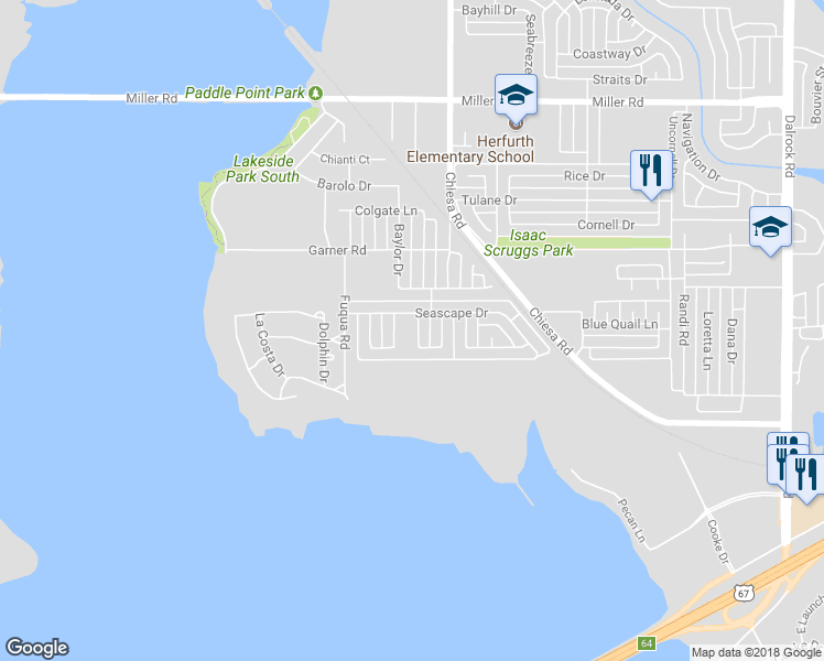 map of restaurants, bars, coffee shops, grocery stores, and more near 2322 Crestview Lane in Rowlett