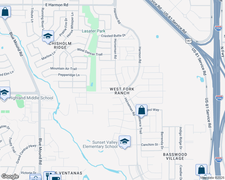 map of restaurants, bars, coffee shops, grocery stores, and more near 1929 Holstein Way in Fort Worth