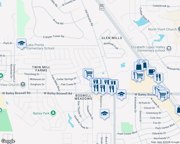 map of restaurants, bars, coffee shops, grocery stores, and more near 4725 Cedar Springs Drive in Fort Worth