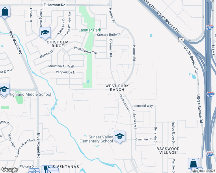map of restaurants, bars, coffee shops, grocery stores, and more near 1929 Holstein Way in Fort Worth