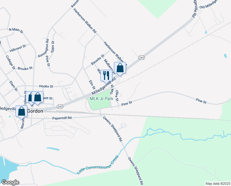 map of restaurants, bars, coffee shops, grocery stores, and more near 108 Olive Street in Gordon