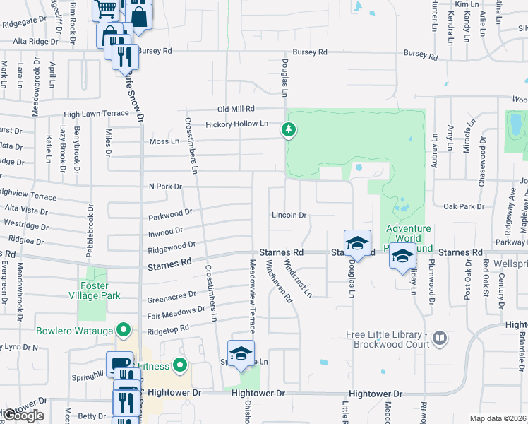 map of restaurants, bars, coffee shops, grocery stores, and more near 7506 Windhaven Road in North Richland Hills