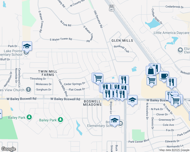 map of restaurants, bars, coffee shops, grocery stores, and more near 4744 Cedar Springs Drive in Fort Worth