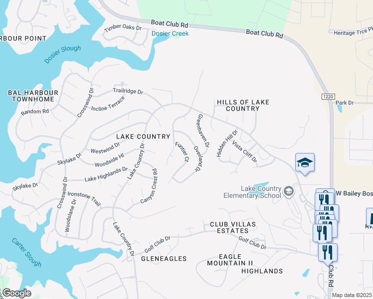 map of restaurants, bars, coffee shops, grocery stores, and more near 8656 Funtier Court in Fort Worth