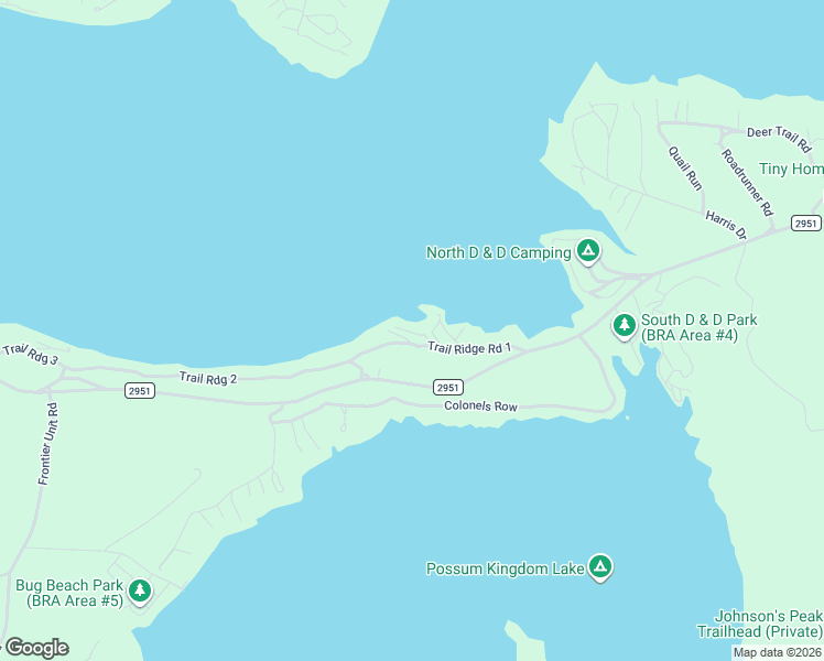 map of restaurants, bars, coffee shops, grocery stores, and more near 2129 Trail Ridge Road in Graford