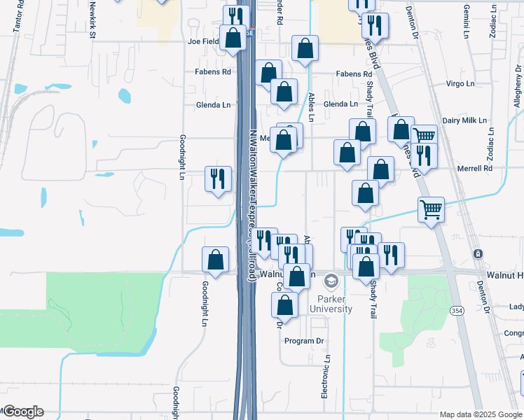 map of restaurants, bars, coffee shops, grocery stores, and more near 11070 North Stemmons Freeway in Dallas