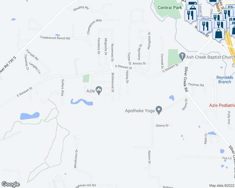 map of restaurants, bars, coffee shops, grocery stores, and more near 216 Stewart Bend Court in Azle