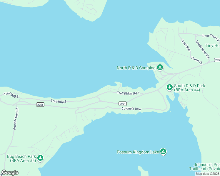 map of restaurants, bars, coffee shops, grocery stores, and more near 2129 Trail Ridge Road in Graford