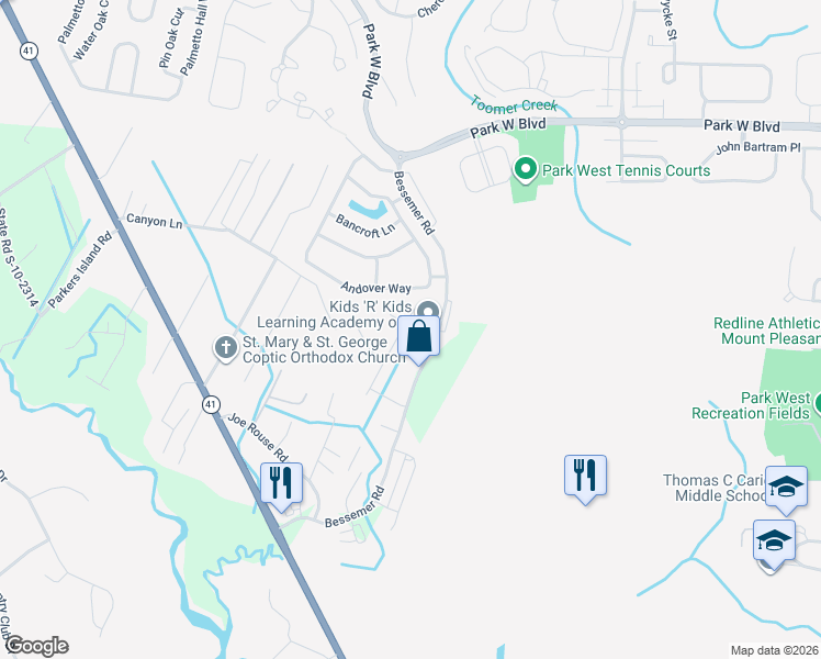 map of restaurants, bars, coffee shops, grocery stores, and more near 2852 Wagner Way in Mount Pleasant
