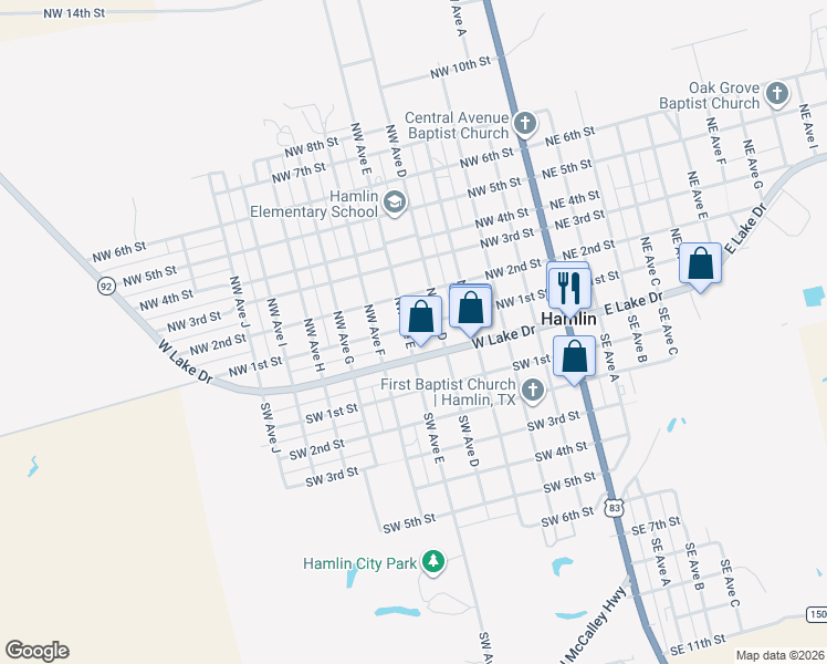 map of restaurants, bars, coffee shops, grocery stores, and more near 51 Northwest Avenue East in Hamlin
