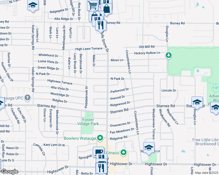 map of restaurants, bars, coffee shops, grocery stores, and more near 6700 Fair Oaks Drive in Fort Worth