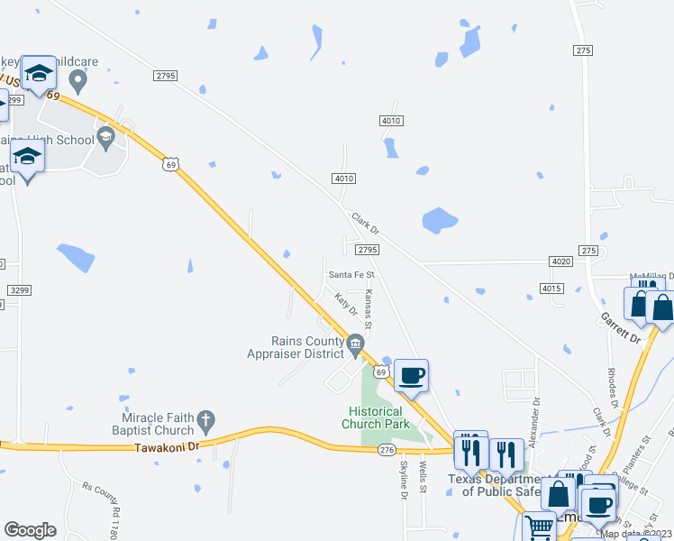 map of restaurants, bars, coffee shops, grocery stores, and more near 224 Santa Fe Street in Emory