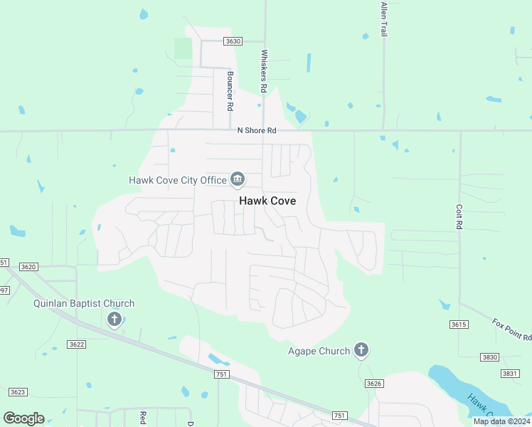 map of restaurants, bars, coffee shops, grocery stores, and more near Donna Street in Quinlan