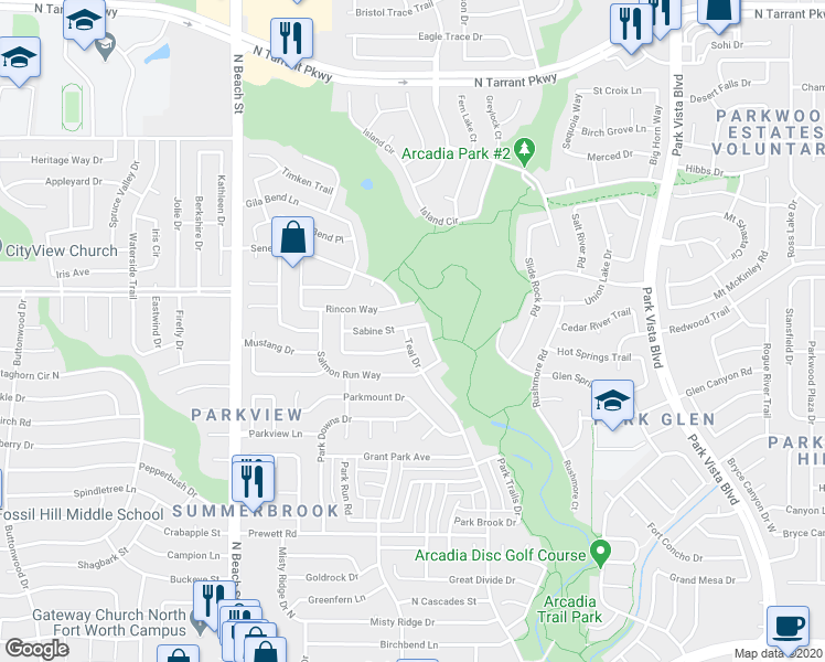 map of restaurants, bars, coffee shops, grocery stores, and more near 7932 Teal Drive in Fort Worth