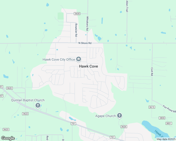 map of restaurants, bars, coffee shops, grocery stores, and more near Donna Street in Quinlan