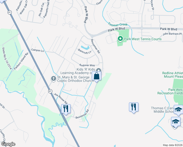 map of restaurants, bars, coffee shops, grocery stores, and more near 2852 Wagner Way in Mount Pleasant