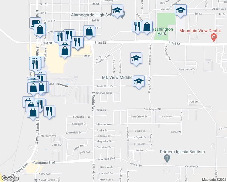map of restaurants, bars, coffee shops, grocery stores, and more near 922 Sherwood Dr in Alamogordo