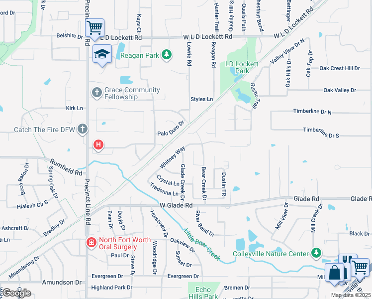map of restaurants, bars, coffee shops, grocery stores, and more near 3440 Glade Creek Dr in Hurst