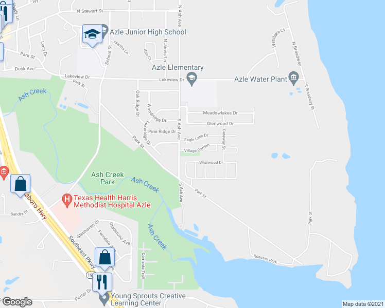 map of restaurants, bars, coffee shops, grocery stores, and more near 1232 Village Garden Drive in Azle