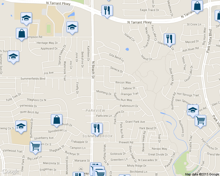 map of restaurants, bars, coffee shops, grocery stores, and more near 4601 Paloverde Drive in Fort Worth