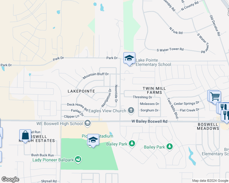 map of restaurants, bars, coffee shops, grocery stores, and more near 8857 Noontide Drive in Fort Worth