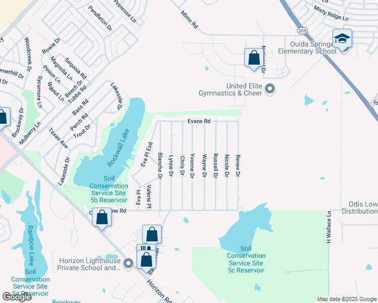 map of restaurants, bars, coffee shops, grocery stores, and more near 402 Yvonne Drive in Rockwall