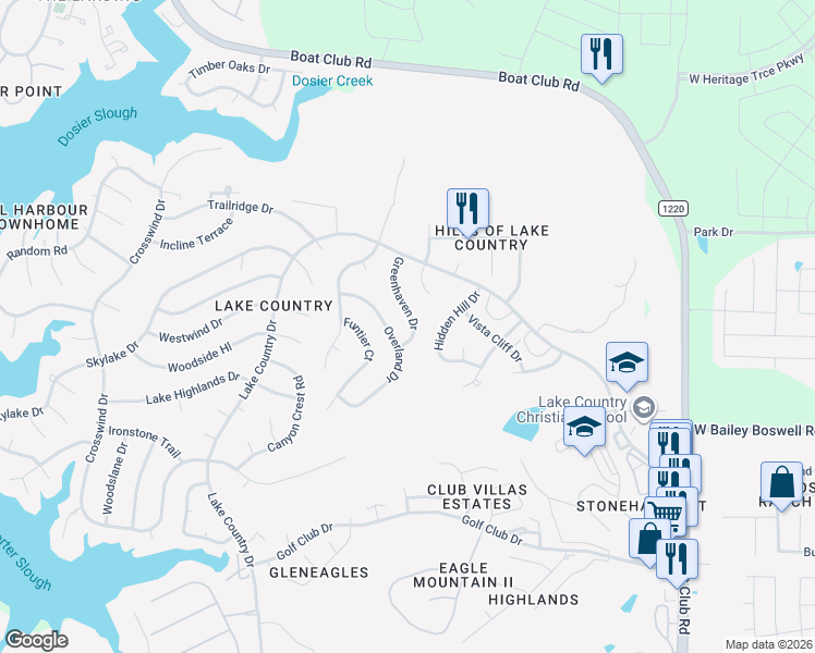 map of restaurants, bars, coffee shops, grocery stores, and more near 8817 Greenhaven Drive in Fort Worth