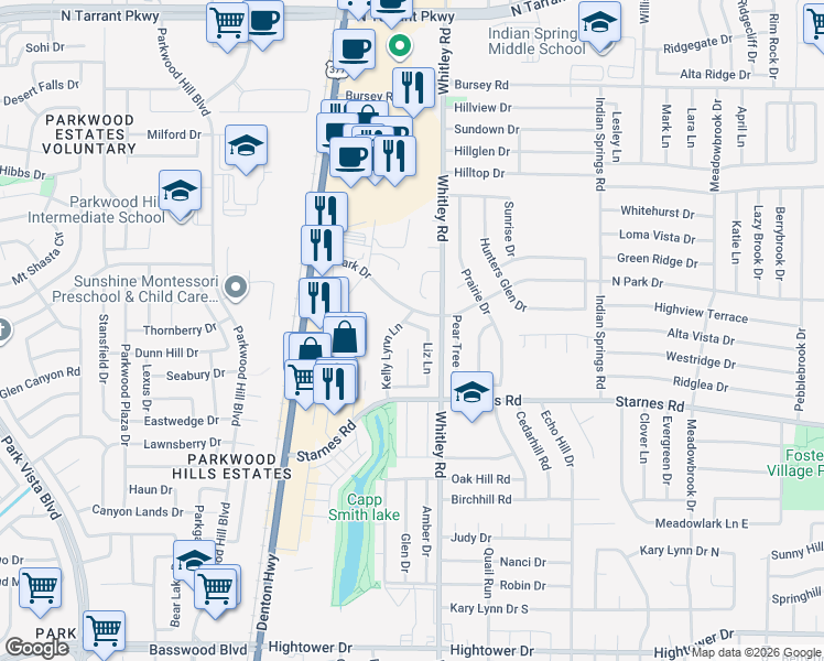map of restaurants, bars, coffee shops, grocery stores, and more near 7737 Liz Lane in Watauga