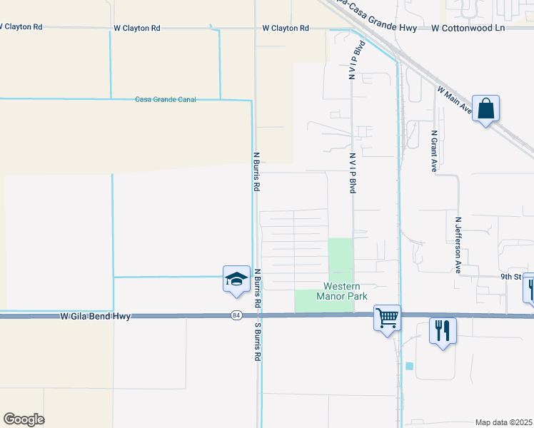 map of restaurants, bars, coffee shops, grocery stores, and more near 1380 West Orchid Place in Casa Grande