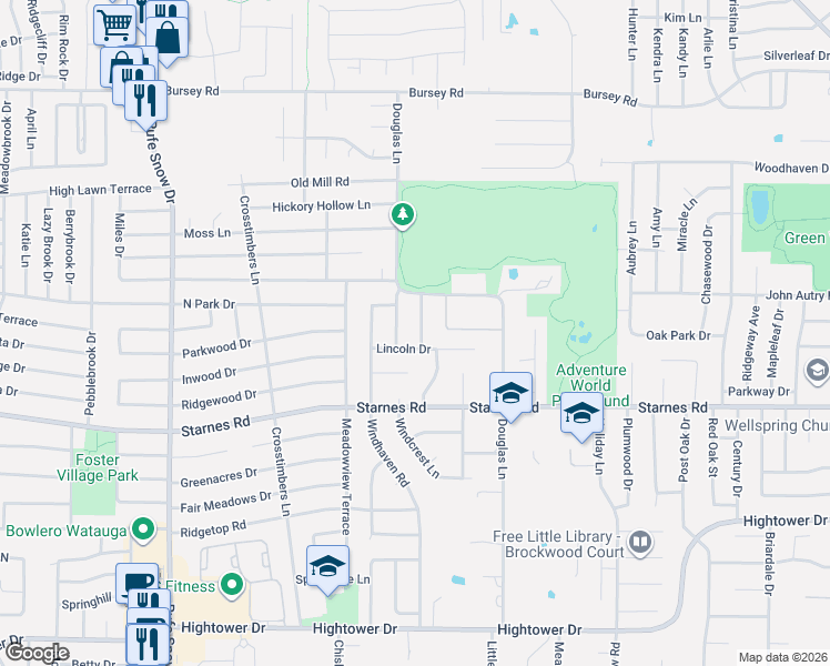 map of restaurants, bars, coffee shops, grocery stores, and more near 7505 Cimarron Drive in North Richland Hills