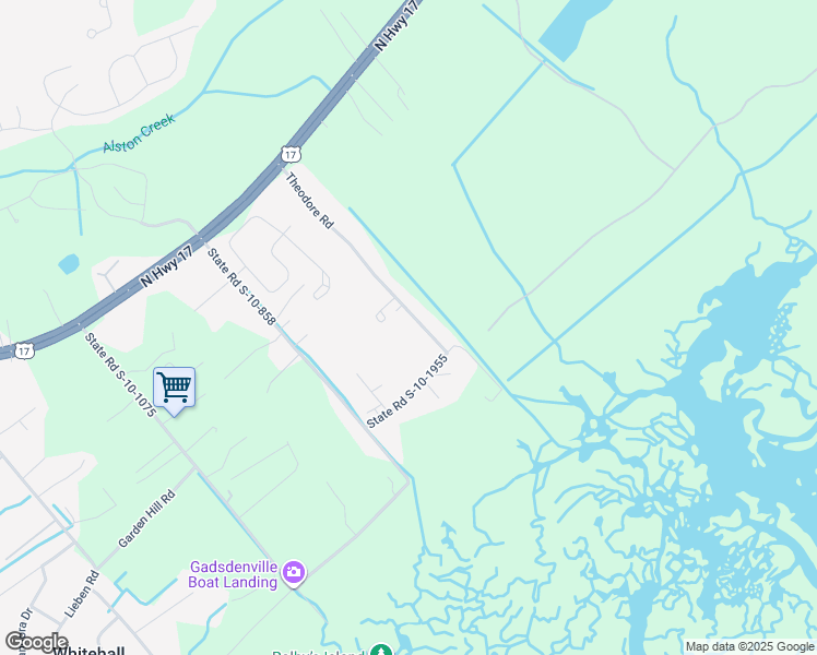 map of restaurants, bars, coffee shops, grocery stores, and more near 977 Theodore Road in Awendaw