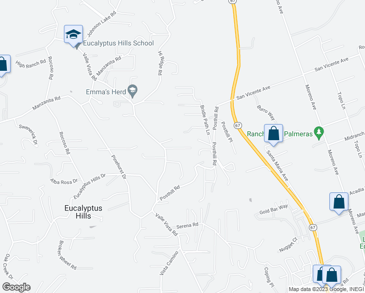 map of restaurants, bars, coffee shops, grocery stores, and more near 11367 Valle Vista Road in Lakeside