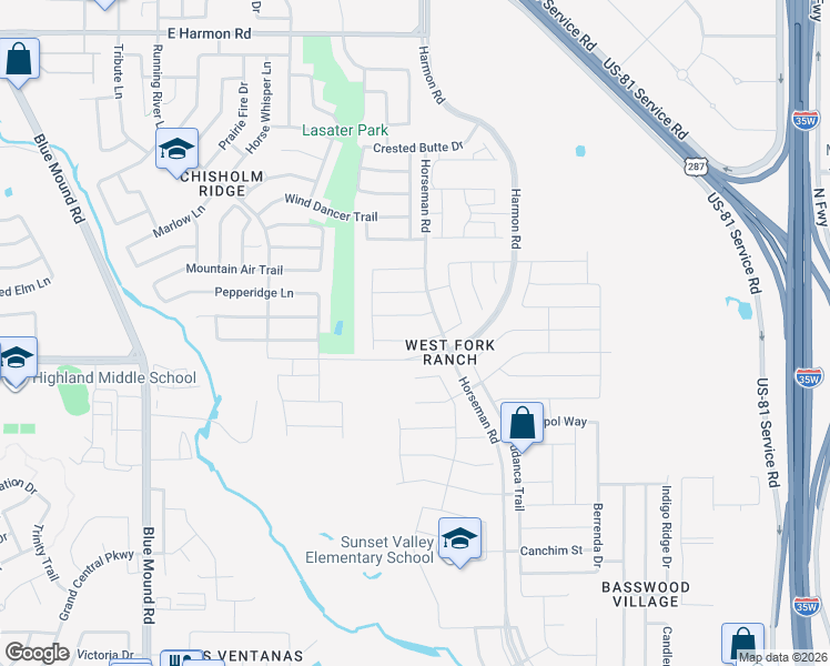 map of restaurants, bars, coffee shops, grocery stores, and more near 1929 Holstein Way in Fort Worth