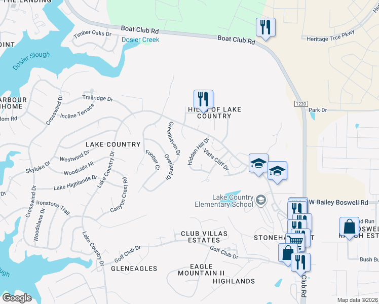 map of restaurants, bars, coffee shops, grocery stores, and more near 8817 Hidden Hill Drive in Fort Worth