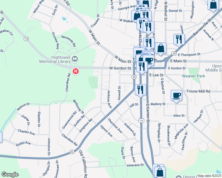 map of restaurants, bars, coffee shops, grocery stores, and more near 321 Jackson Avenue in Thomaston