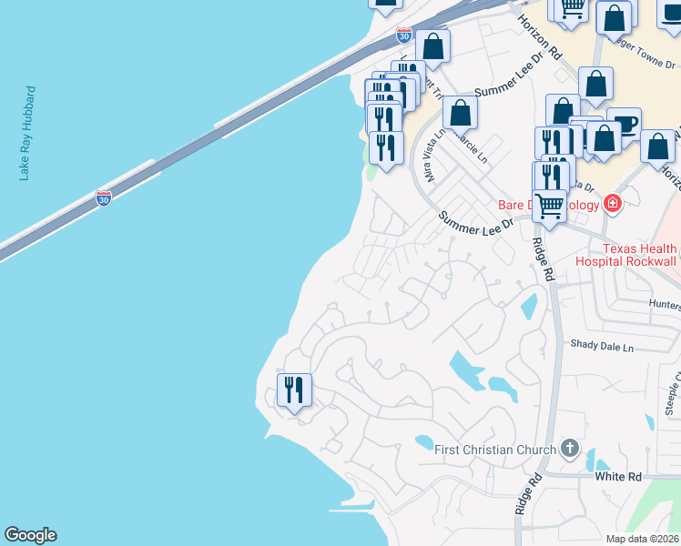 map of restaurants, bars, coffee shops, grocery stores, and more near 1802 Signal Ridge Place in Rockwall
