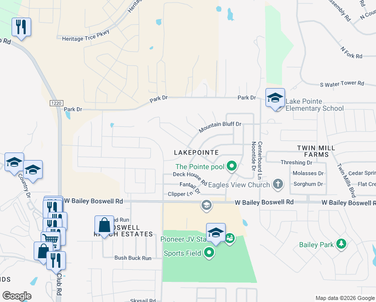 map of restaurants, bars, coffee shops, grocery stores, and more near 6009 Misty Breeze Drive in Fort Worth