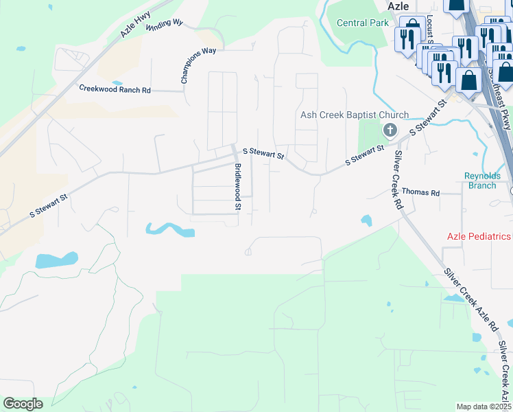 map of restaurants, bars, coffee shops, grocery stores, and more near 209 Stewart Bend Court in Azle