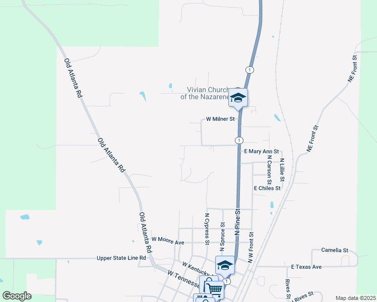 map of restaurants, bars, coffee shops, grocery stores, and more near 321 West Camp Vivian Street in Vivian