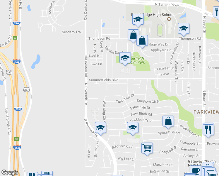 map of restaurants, bars, coffee shops, grocery stores, and more near 3805 Cannonwood Dr in Fort Worth
