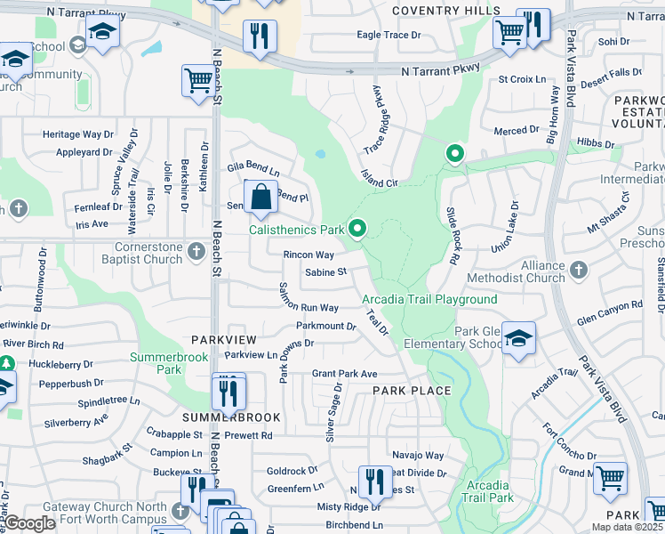 map of restaurants, bars, coffee shops, grocery stores, and more near 4809 Sabine Street in Fort Worth
