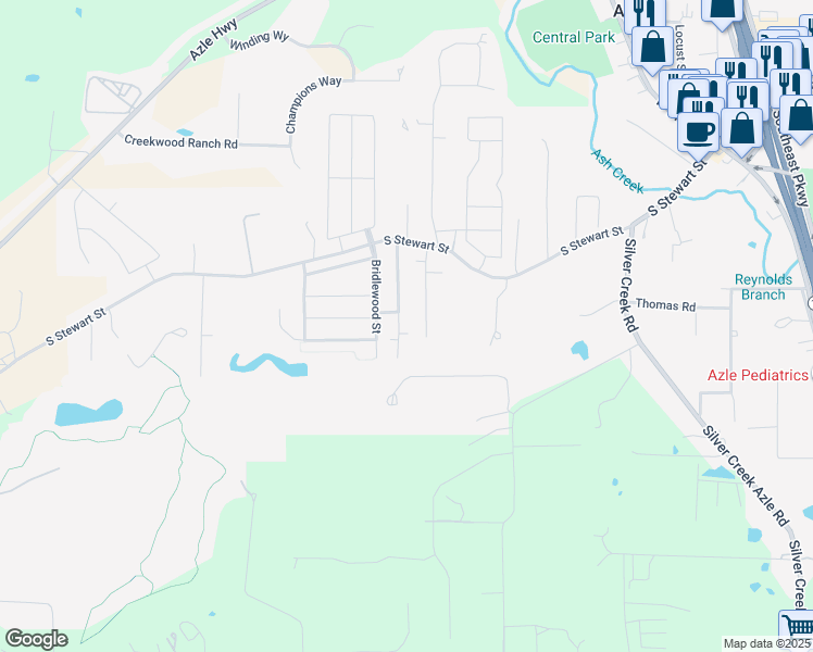 map of restaurants, bars, coffee shops, grocery stores, and more near 136 Huling Drive in Azle