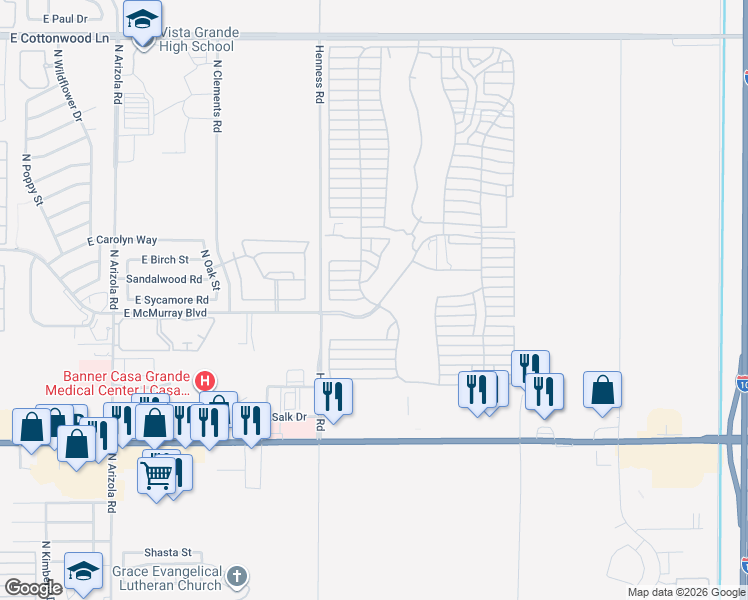 map of restaurants, bars, coffee shops, grocery stores, and more near Par Lane in Casa Grande